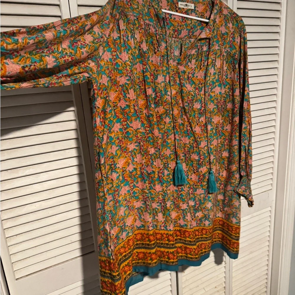 NATURAL LIFE Floral Mini Dress with Teal and Orange Accents - Picture 3 of 5